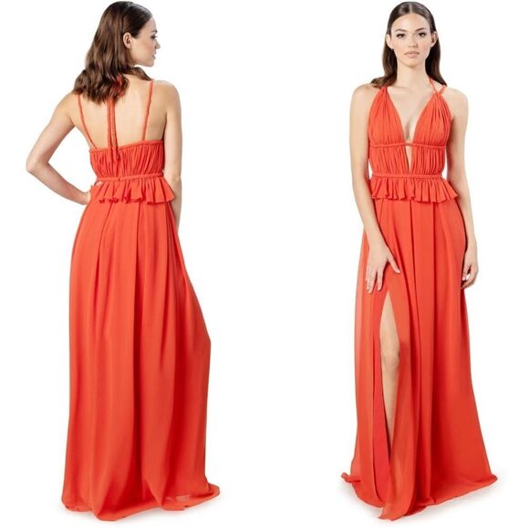 Dress The Population Athena Halter Maxi Gown Dress Poppy Orange Size Large NEW - Picture 2 of 10
